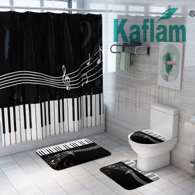 Bathroom Nordic Mat Four-Piece Set Piano Amazon Key Shower Curtain Floor Black and White Shower Curtain Hot Sale