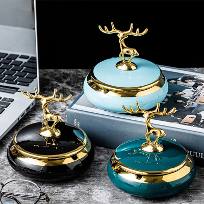 Nordic Ceramic Gold Smoke Deer Head Gray Cylinder Living Room and Tea Table Decoration Creative Crafts Wholesale
