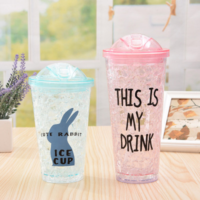 Direct Supply Plastic Cup Summer Double Ice Cup Portable Outdoor Sports Cup with Straw Can Be Customized Wholesale