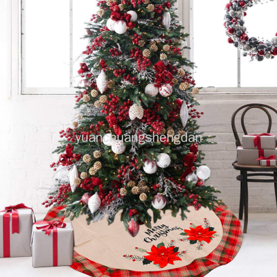 Christmas Decoration Creative Big Red Flower Linen Tree Skirt Hot Sale Plaid Tree Skirt Christmas Atmosphere Layout