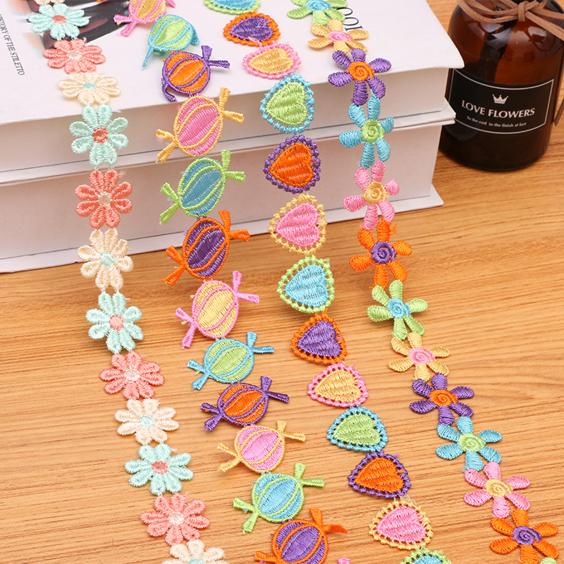 多色水溶彩色涤丝刺绣花边小雏菊太阳花蕾丝辅料DIY手工花边布贴