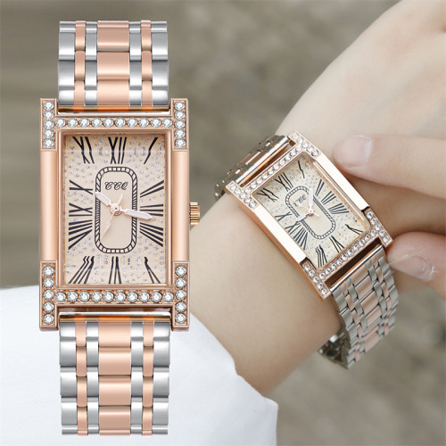 foreign trade fashion bracelet watch student women‘s square head diamond watch alloy steel strap watch luminous quartz watch