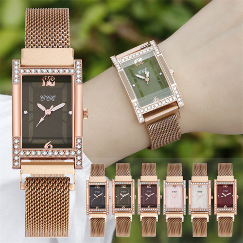 Foreign Trade Fashion Bracelet Watch Student Women‘s Diamond-Embedded Wrist Watch Milan quartz Watch with Digital Surface Luminous Needle 