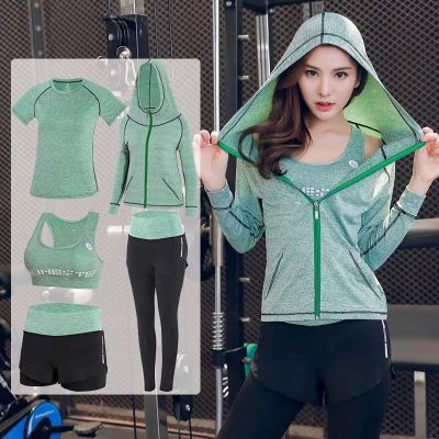 2018 New Yoga Wear Quick Drying Clothes Women's Short Sleeve Professional Gym Outdoor Running Sports Bra Five-Piece Suit