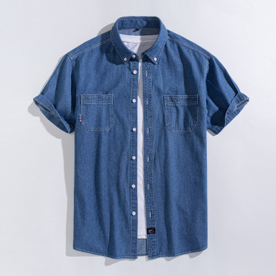 Summer Casual New Denim Short-Sleeved Shirt Cotton Thin Youth Fashion Student Top Water Cotton Shirt