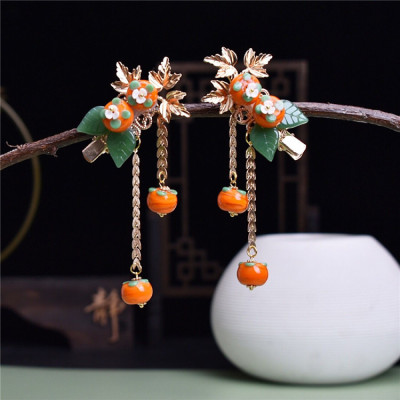 New Antique Children's Hair Accessories Lucky Persimmon Girls' Han Chinese Costume Photo Props Cute Small Cachi Tassel Hairpin