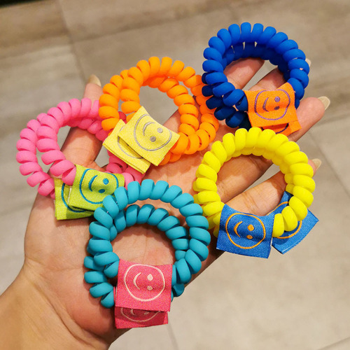 korean style minimalist candy color phone line hair ring new smiley face fluorescent cloth label hair rope hair friendly string head accessories