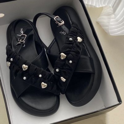 Lan Cabinet Black Korean Style Platform Roman Sandals Summer Women's 2022 New Flat French Minority Shoes