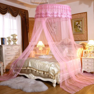 round Top Suspended Mosquito Net Installation-Free Encryption Heightening Floor Princess Court round Bed Curtain Sub