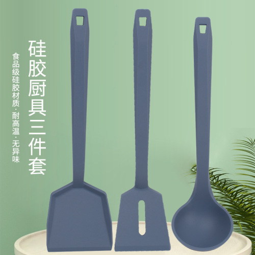 Yayue New Silicone Kitchenware Shovel 3-Piece High Temperature Resistant Spatula Square Handle Soup Spoon Frying Shovel Kitchen Tool Set