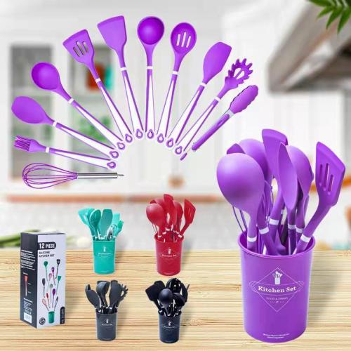 new silicone kitchenware set non-stick pan cooking shovel spoon kitchen utensils 12-piece gift set kitchen