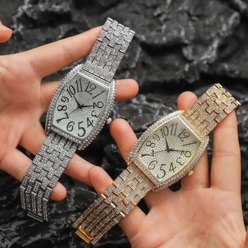 Internet Celebrity Same Style Couple‘s Watch Genuine Leather Full Diamond Barrel-Shaped Watch Luxury Gypsophila Watch Men‘s and Women‘s Manufacturers Wholesale