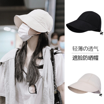 Zhao Lusi Same Style Bucket Hat Women's Plain Face Sun-Proof Face Cover UV-Proof Big Head Circumference Sun Hat Breathable Thin