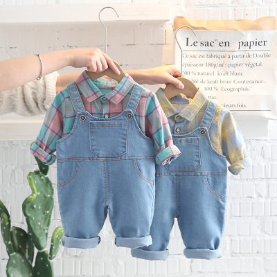 Little Children's Clothing Korean Children's Denim Brace Two-Piece Set 2022 Spring and Autumn New Boys' Suit Baby Girl Spring Clothes