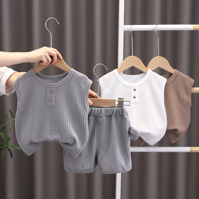 Children's Clothing Boys' Summer Suit 2022 New Vest Handsome Baby Summer Sleeveless Breathable Two-Piece Suit Fashionable