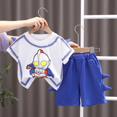 Children's Clothing Boys' Summer Suit 2022 New Three-Dimensional Ultraman 1-3 Years Old 5 Baby Summer Clothing Short Sleeve Two-Piece Suit Fashion