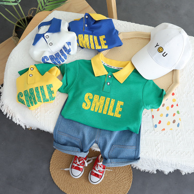 2022 Summer New Children's Short-Sleeved Suit Polo Shirt Boy Summer Clothing Two-Piece Set Baby Summer Clothes Suit