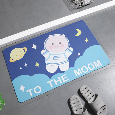 Cartoon Aerospace Pig Soft Diatom Ooze Floor Mat Water-Absorbing Quick-Drying Mat Cute Children's Bathroom Non-Slip Mat Wholesale