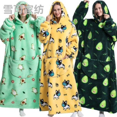 New Cross-Border Amazon Cold-Proof Clothes Lazy Blanket Hooded Lengthened Feet Nude Thickened Women's Home Pajamas Autumn and Winter 2022