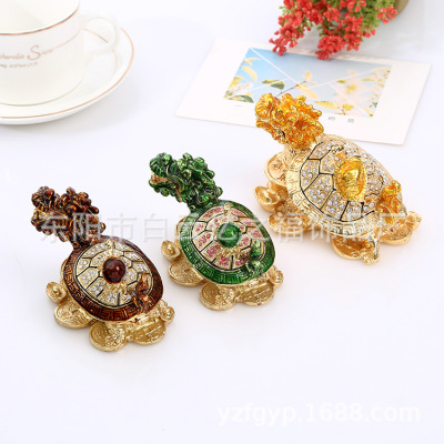 Chinese Style Alloy Enamel Crafts New Year Decoration Dragon Turtle Painted Diamond-Embedded Jewelry Box Commemorative Gift