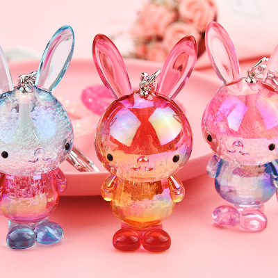 Cute Colorful Acrylic Rabbit Keychain Pendant Creative Diamond Rope Accessories Student Schoolbag Accessories Yiwu Stall