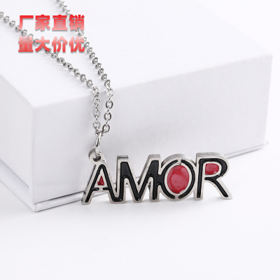 Personalized Amor Clavicle Necklace Stainless Steel Minimalist Letter Necklace Two-Color Amor Necklace Jewelry Ornament