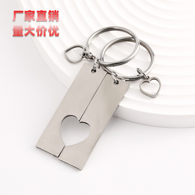 2022 New Hollow-out Love Couple Keychain Rectangular Brand Stainless Steel Car Key Ring Pendant