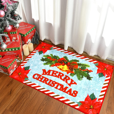 Christmas Rug Poinsettia Indoor Carpet Non-Slip Door Mat Suitable for Fireplace Kitchen and Bedroom Living Room