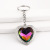 Factory Direct Supply Colored Loving Heart Diamond Stainless Steel Key Ring Heart Shape with Diamond Reflective Light Key Ring Backpack Pendant