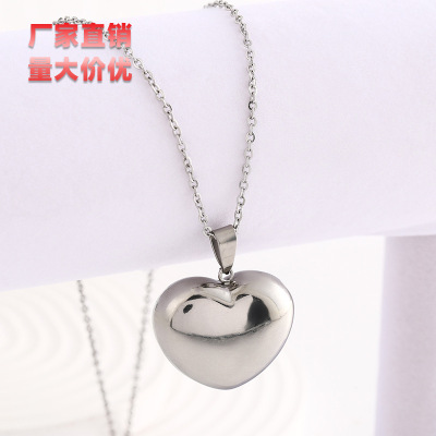 Fashion New Hollow Love Stainless Steel Necklace Glossy Simple All-Match Necklace Three-Dimensional Love Titanium Steel Necklace
