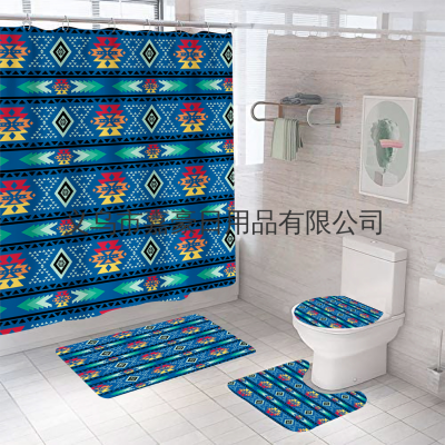 Amazon Festival Hot Sale Shower Curtain Bathroom Four-Piece Foot Mat Toilet Mat Set