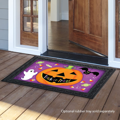 Halloween Treats Jack O'Lantern Door Mat Candy Corn Bat Indoor Outdoor