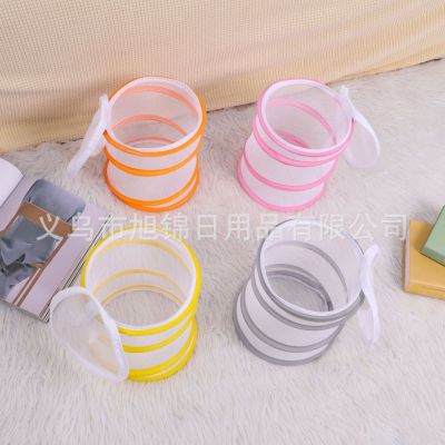 Cute Color Matching Bedroom Living Room Clothes Storage Basket Dirty Clothes Basket Hanging Storage Bucket Foldable Portable Models