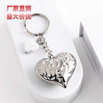 2022 Pairs of Love Stainless Steel Carved Keychain White Small Love Decorative Pendant Keychain in Stock Wholesale