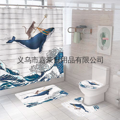 Amazon Hot Sale Shower Curtain Bathroom Four-Piece Foot Mat Toilet Mat Set