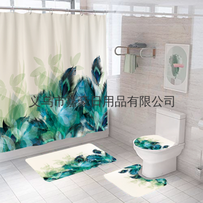 Amazon Hot Sale Shower Curtain Bathroom Four-Piece Foot Mat Toilet Mat Set