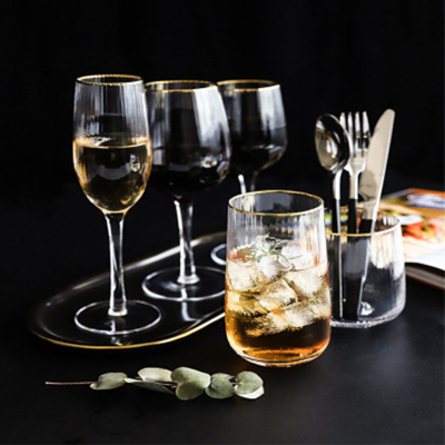 LD European-Style Striped Gilt Edging Glass Wine Glass Transparent Champagne Glass Red Wine Glass Household Crystal Goblet