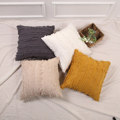 Bohemian Cotton and Linen Cushion Case Amazon Ethnic Cut Flower Tassel Plain Pillow Bed Head Backrest Cushion Sets Wholesale