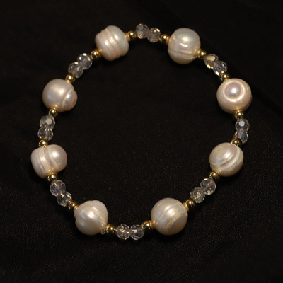 New Titanium Steel Vintage Crystal Natural Pearl Bracelet Simple Fashion Pearl Bracelet