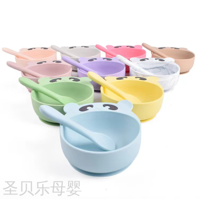 Edible Silicon Silica Gel Bowl for Child Baby Silicone Spoon Fork Baby Snail Bear Snack Catcher