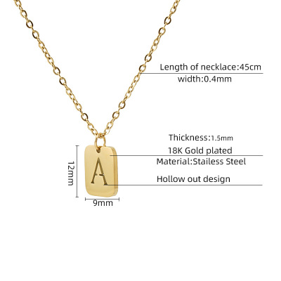 Cross-Border Gold Titanium Steel 26 English Letter Necklace Female Niche Design European and American Stainless Steel Letter Necklace Pendant