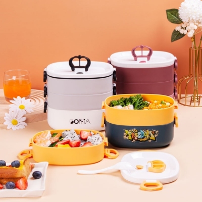 S42-J-3061 Single-Layer Multi-Layer Lunch Box Heating Large Capacity Dining Bowl Lunch Box with Spoon Portable Lunch Box