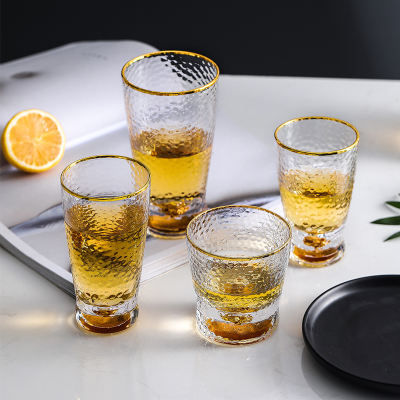 LD Japanese Gold Foil Hammered Pattern Glass Creative Golden Trim Water Cup Milk Cup Household Water Cup Tea Cup