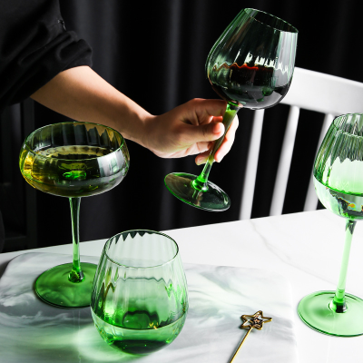 LD Creative Vertical Pattern Apple Green Glass Fresh Red Wine Glass Home Daily Champagne Glass Water Cup