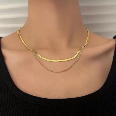 European and American Ins Kendall Jenner Snake Bones Chain Minimalist Choker Textured Titanium Steel Colorfast Necklace for Women Summer