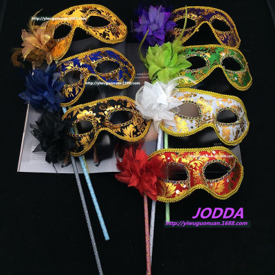 Makeup Dance Mask Side Flower Handheld Mask Half Face Lady Mask Venice Handheld Mask Fashion Cloth Mask