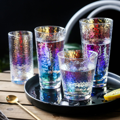 LD Japanese-Style Colorful Hammer Patterned Glass Water Cup Ion Plating Household Water Cup Tea Cup Creative Wine Glass Milk Cup