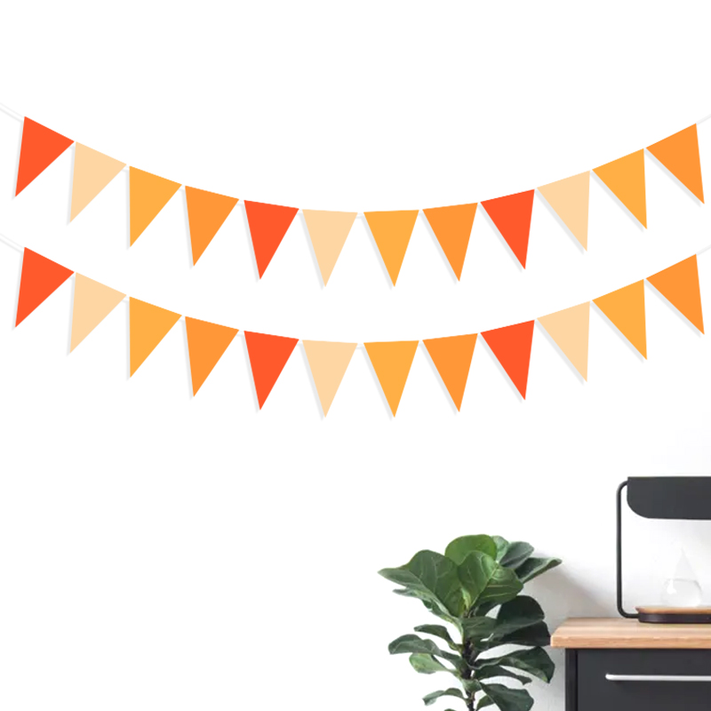 Thanksgiving Party Decoration Flag Dark and Light Orange Triangle Pull Flag Autumn Layout Banner Pull Flower