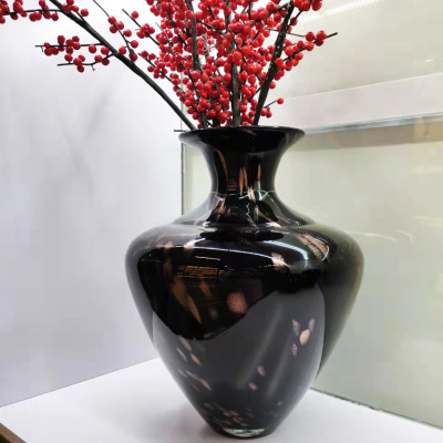 New Chinese Style Black Gilding Glass Floor Vase Home Sample Room Soft Decoration Desktop Flower Arrangement Ornaments