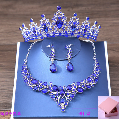 European and American New Bridal Crown Three-Piece Suit Wedding Crown Headdress Necklace Earrings Luxury Wedding Dress Accessories